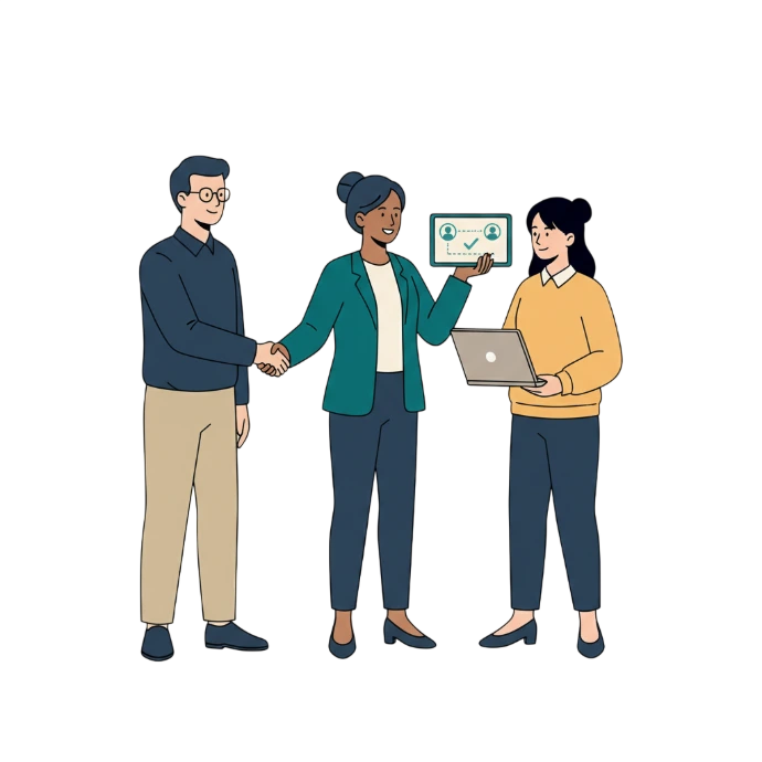 Contract staffing consultant meeting corporate client for staffing requirements